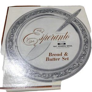 1847 Rogers Bros Bread & Butter Set Esperanto Pattern Boxed Plate And 1 Knife